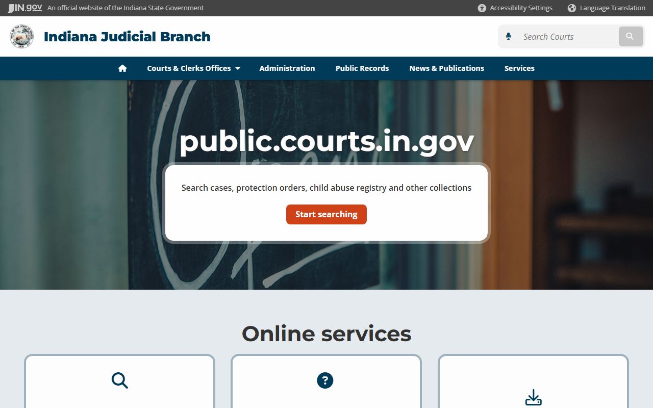 Indiana courts public records page covering St. Joseph County court records access