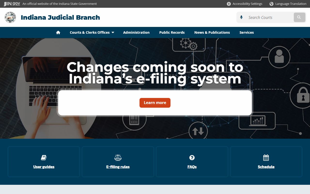 Indiana e-filing page used with the St. Joseph County Clerk of Court