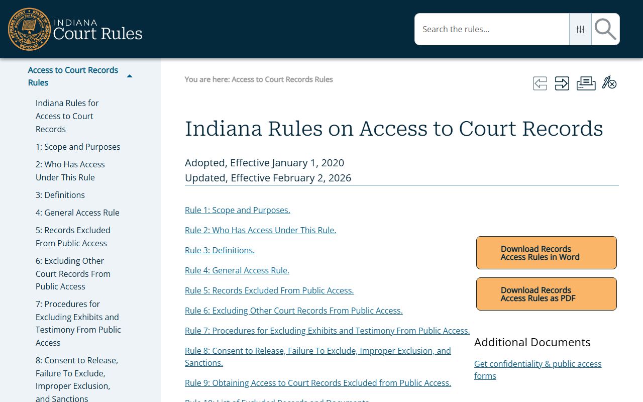 Indiana Rules on Access to Court Records page for St. Joseph County court records