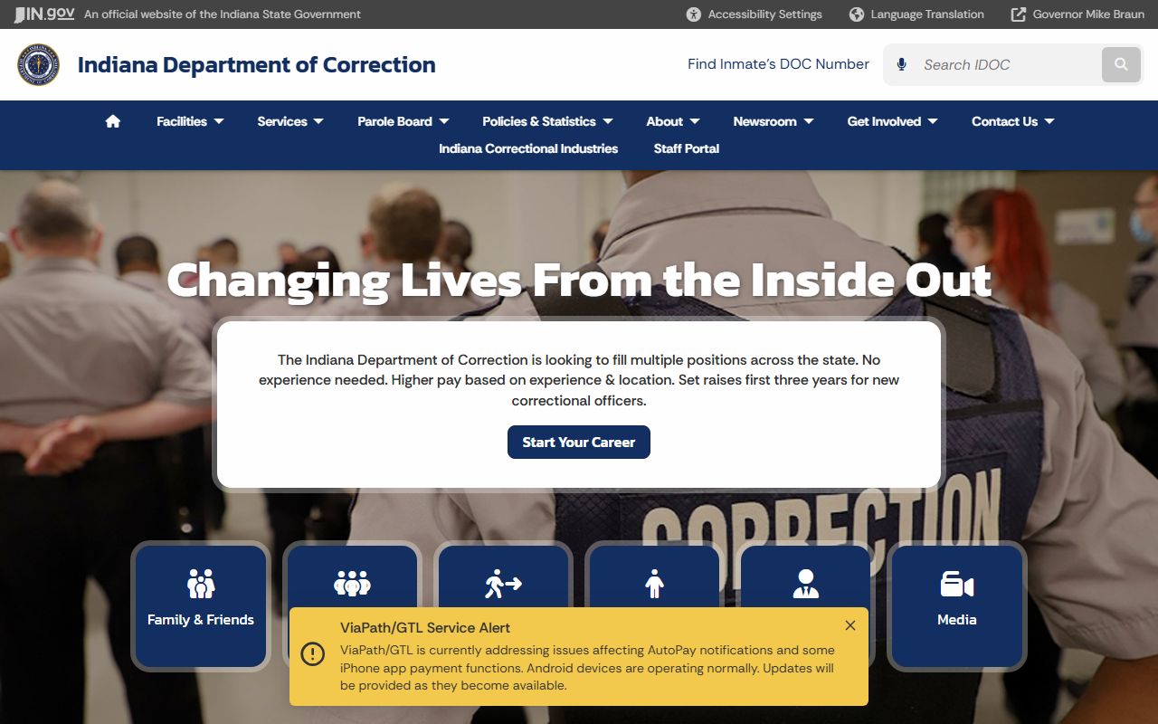 Indiana Department of Correction page for St. Joseph County criminal records