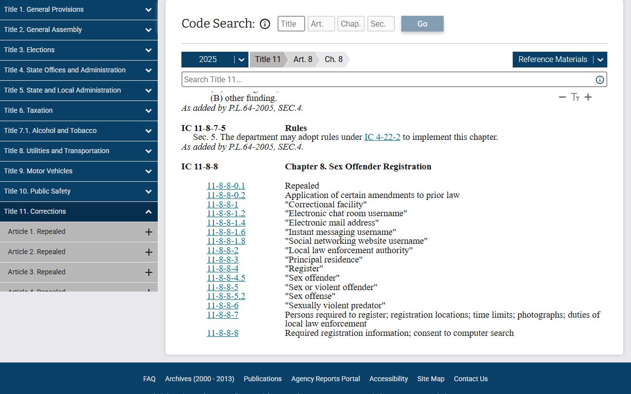 Indiana sex and violent offender registry statute for St. Joseph County records