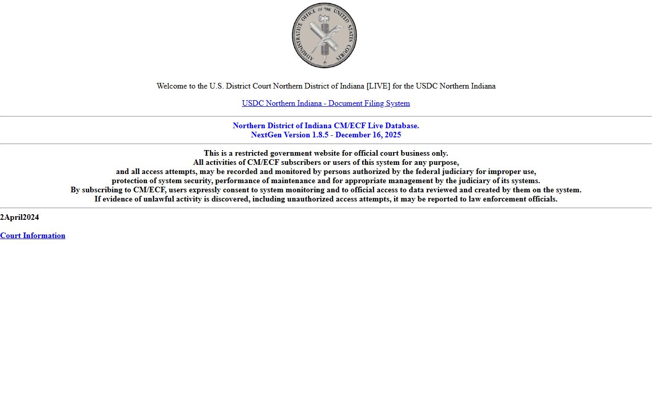 Northern District of Indiana CM/ECF electronic filing for St. Joseph County federal cases