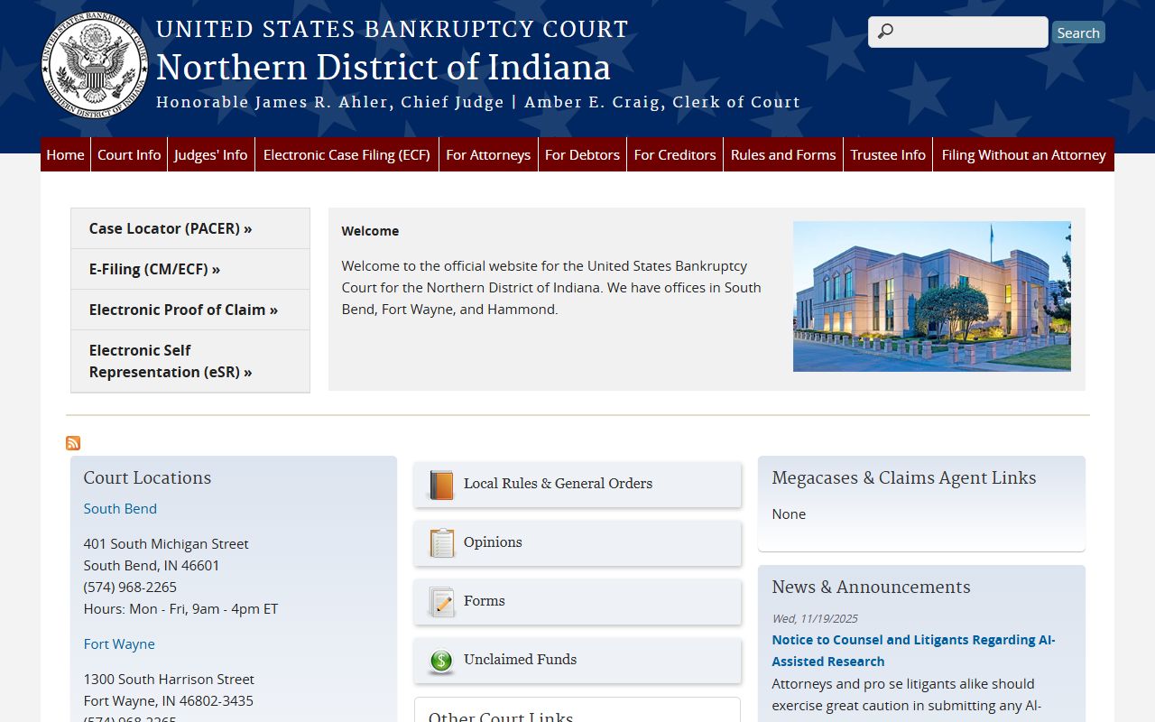 U.S. Bankruptcy Court for the Northern District of Indiana page