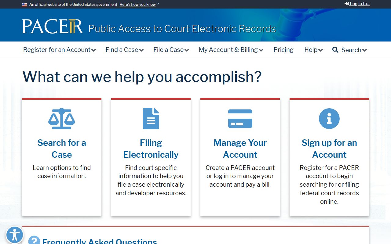 PACER public access page for St. Joseph County federal court records