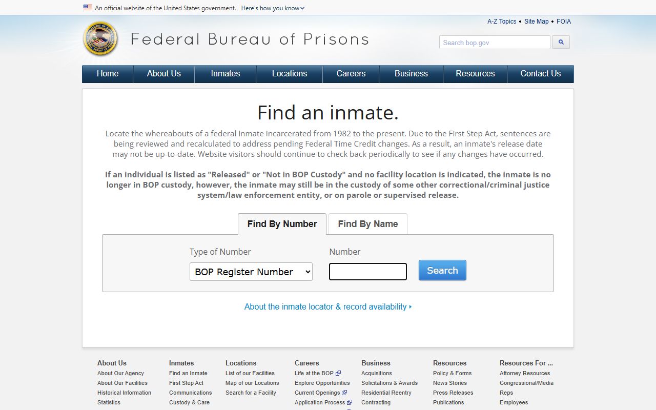Federal Bureau of Prisons inmate locator for St. Joseph County searches