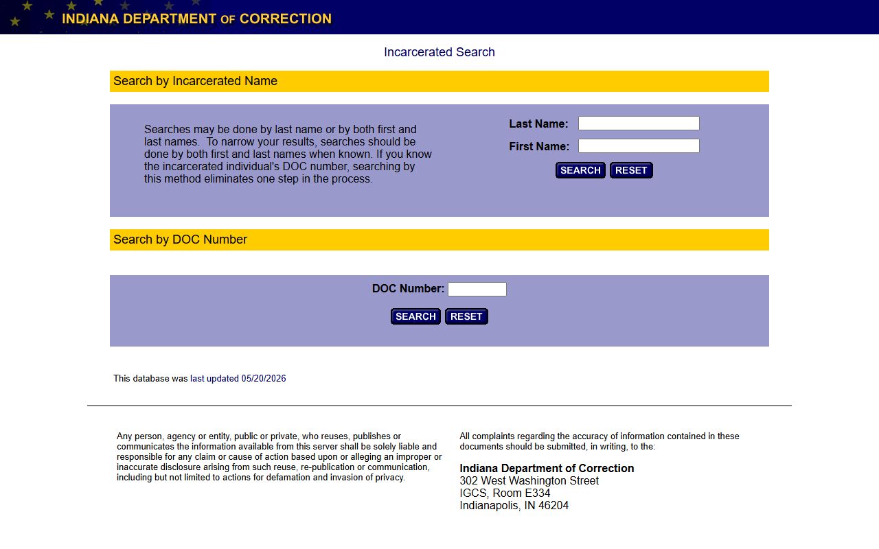 Indiana DOC offender search for St. Joseph County inmate records