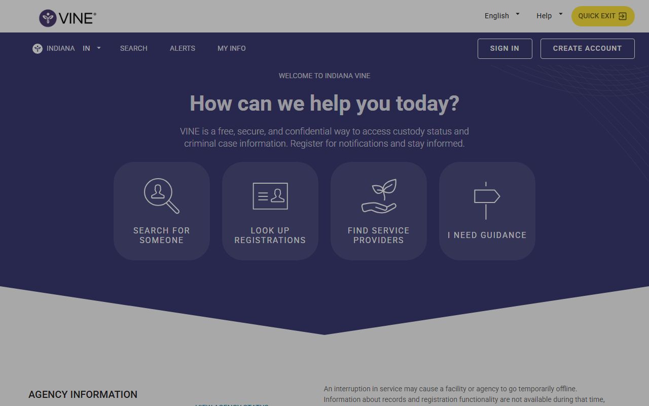 VINELink Indiana custody search for St. Joseph County inmate records