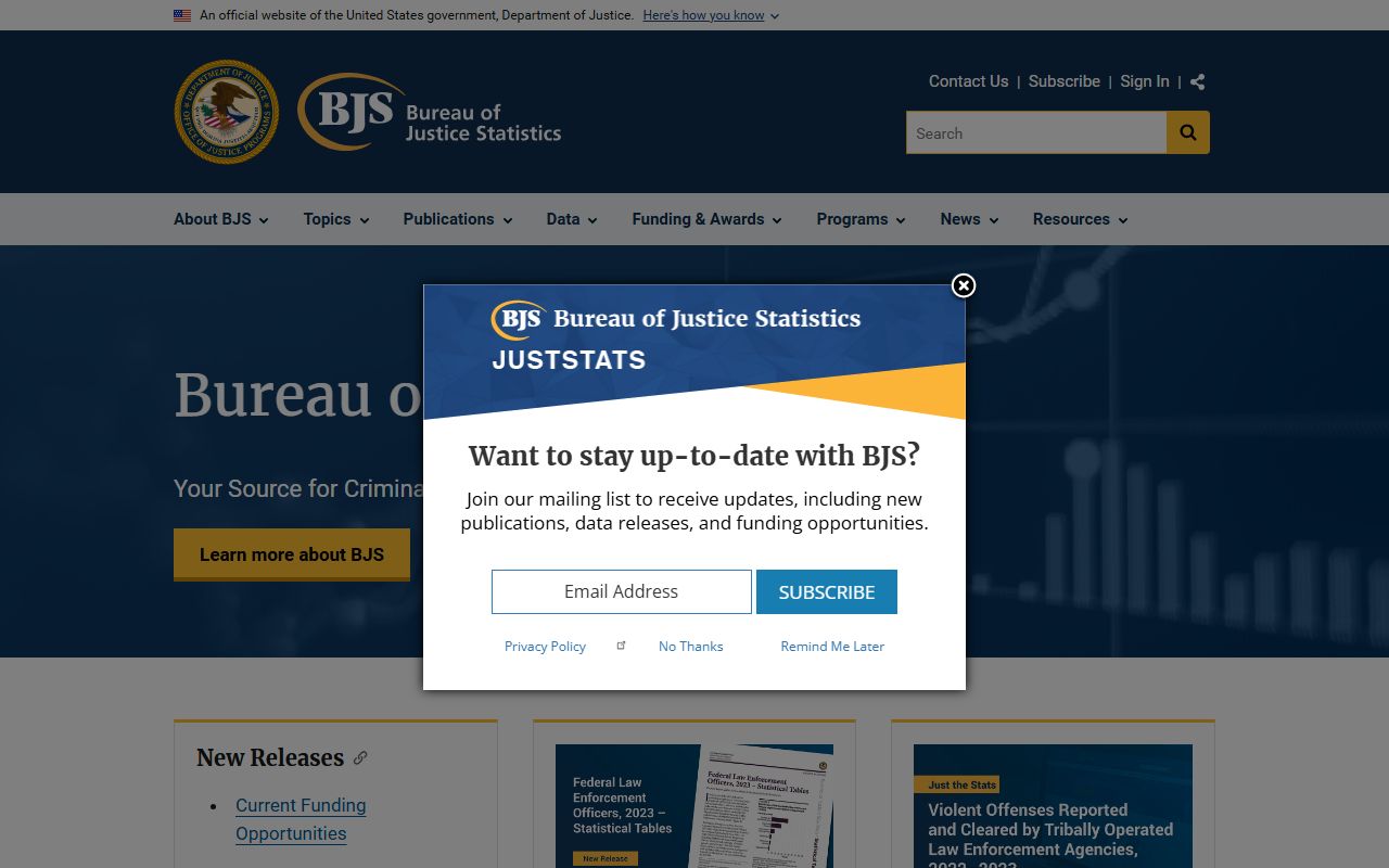 Bureau of Justice Statistics site for public records and St. Joseph County context